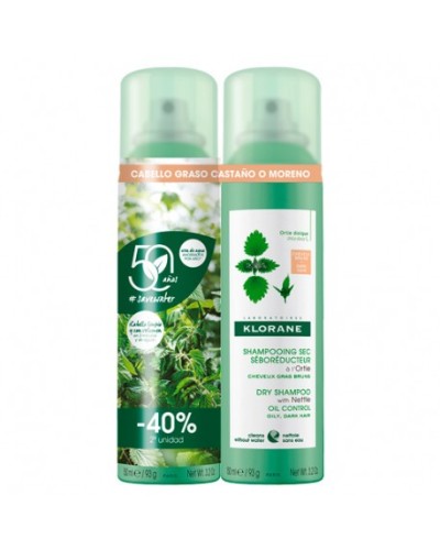 KLORANE CHAMPU SECO ORTIGA CASTAÑO/MORENO PACK 2X150 ML